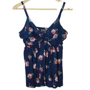 Express | Sheer Floral Twist Front Tank Top (M)